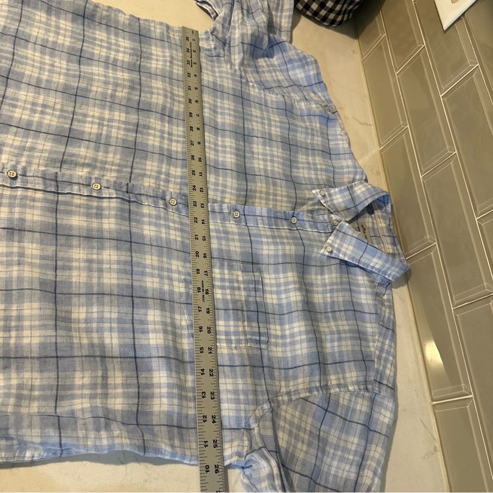 Peter Millar Men’s 100% Linen Shirt Size XL Blue Plaid Button Up Long Sleeve - Picture 5 of 10